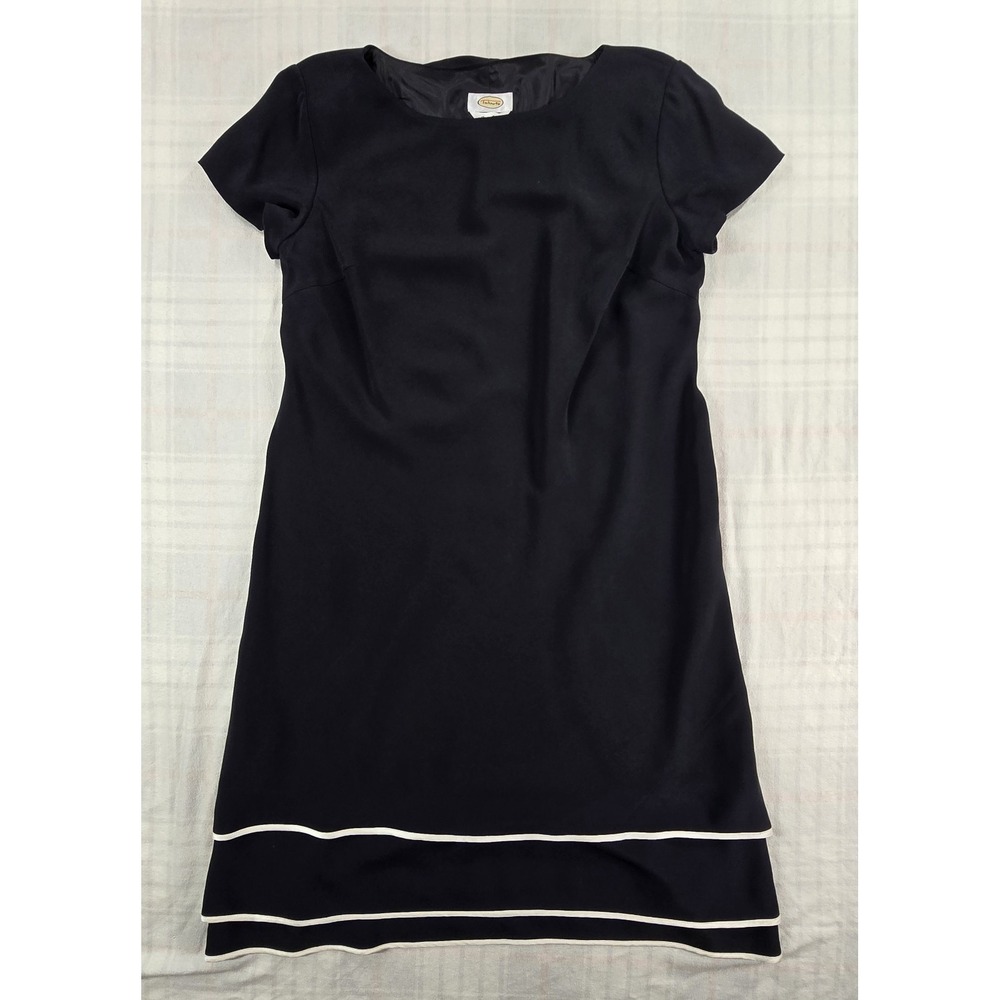 Vintage Talbots Pure Silk Midi Dress Short Sleeve Tiered Hem 90s Navy Blue 14